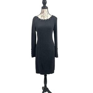 Cache Gray Sweater Dress Y2K vibes lace up detail goth office church Cozycore